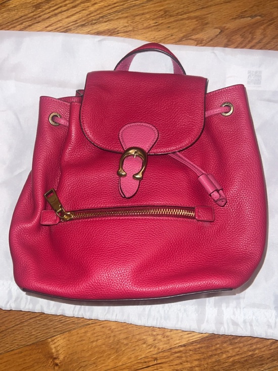 Coach Pink Leather Drawstring Backpack with Gold Accents
